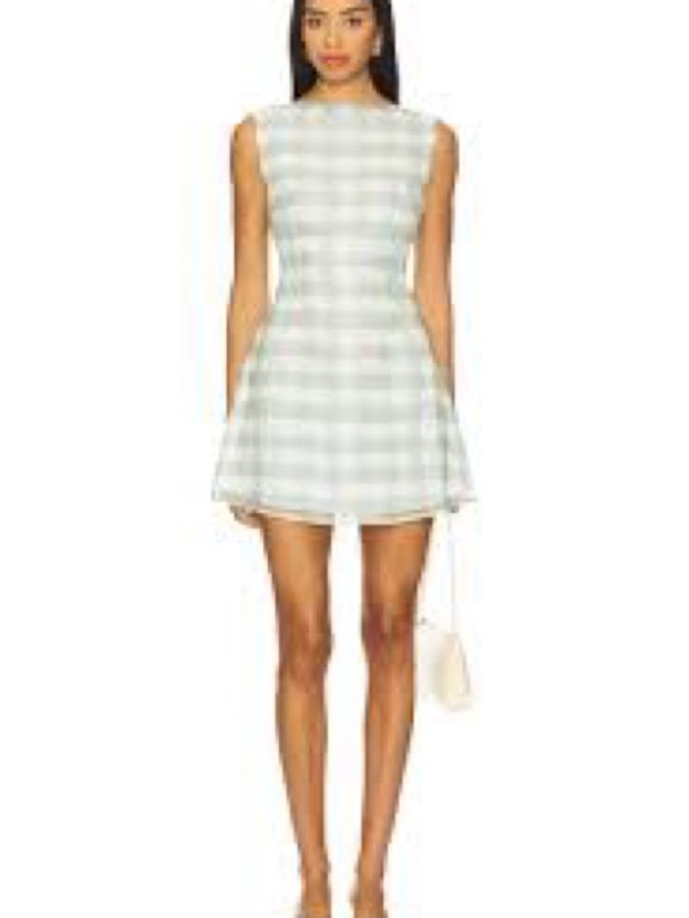 Sleeveless Check Mini Dress in Sage Green and White